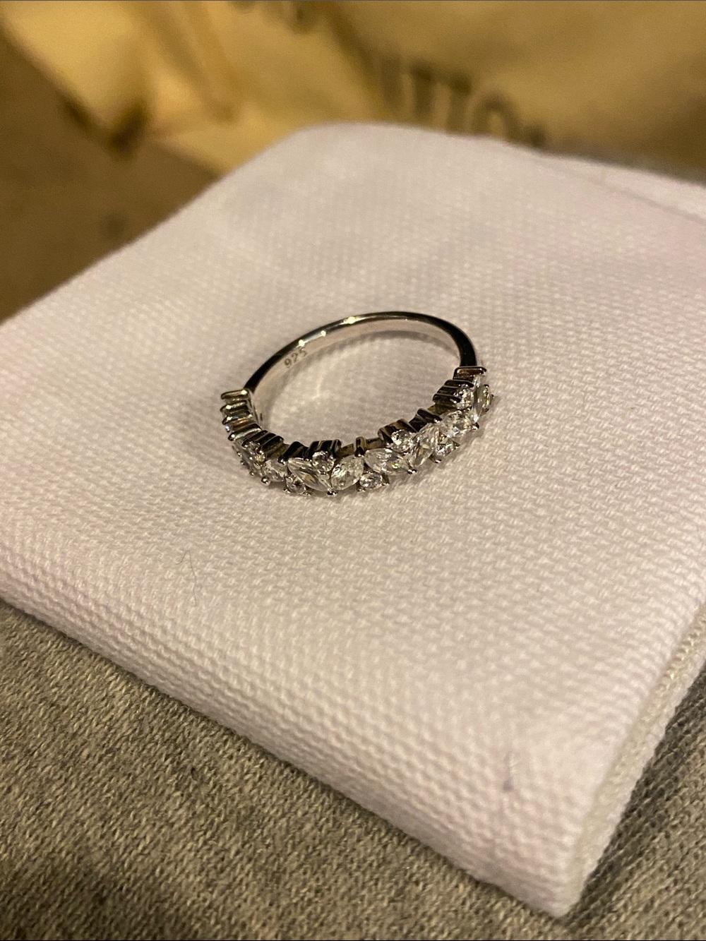 Silver Crystal Eternity Band - Sparkling Clear Stones size 7.5